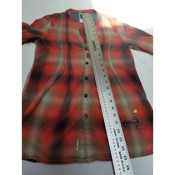 G-Star Raw Denim Womens Split Neck Button Down Plaid Shirt XS Roll-Tab Sleeve - Picture 9 of 9